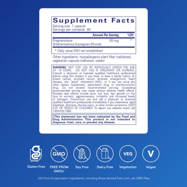 Etiqueta trasera Pure Encapsulations Pregnenolone 60 cápsulas