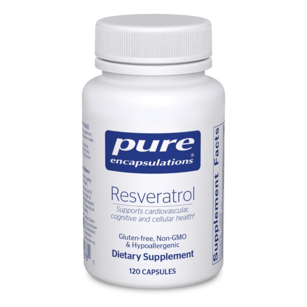 Version 1.0.0 Pure Encapsulations Resveratrol frasco y etiqueta