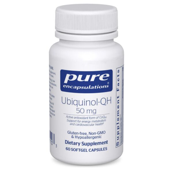 Frasco de Pure Encapsulations Ubiquinol-QH 50 mg