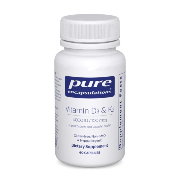 Version 1.0.0 Pure Encapsulations vitamina D3 y K2 envase 60 cápsulas