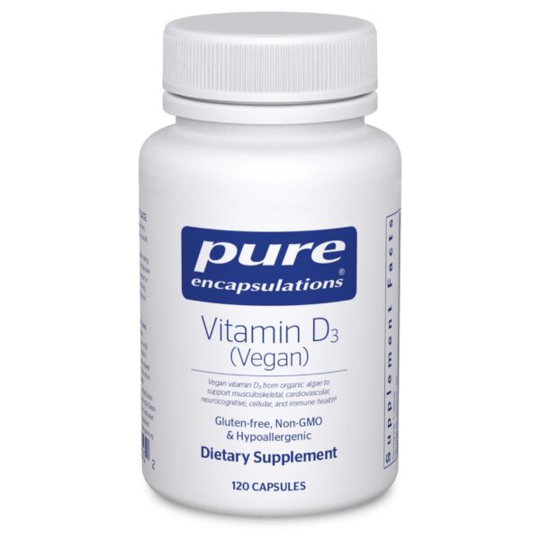 Version 1.0.0 Frasco frontal de Pure Encapsulations Vitamina D3 Vegana