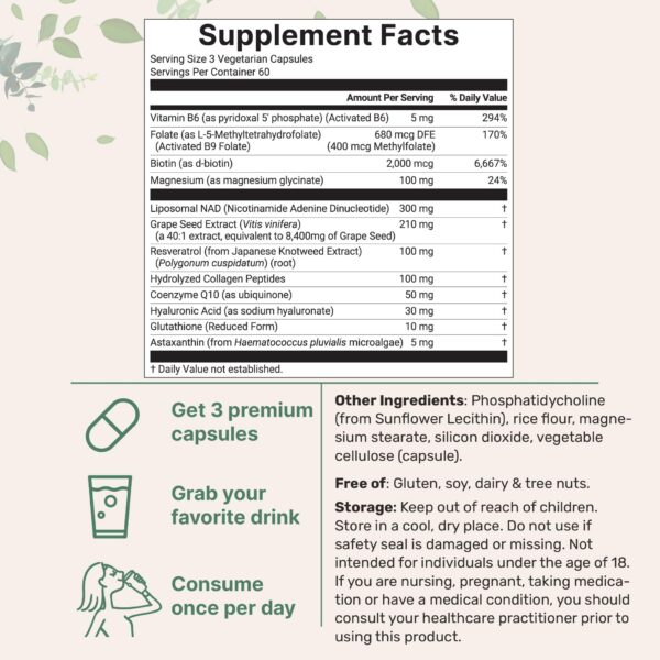 Version 1.0.0 Etiqueta de Pure Liposomal NAD+ para mujeres