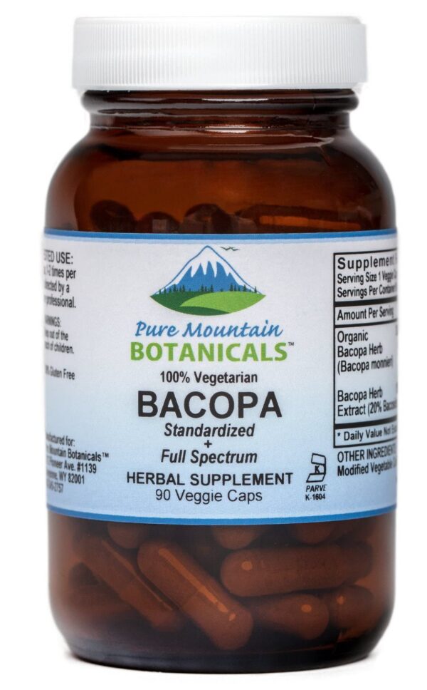 Pure Mountain Botanicals cápsulas veganas de bacopa orgánica