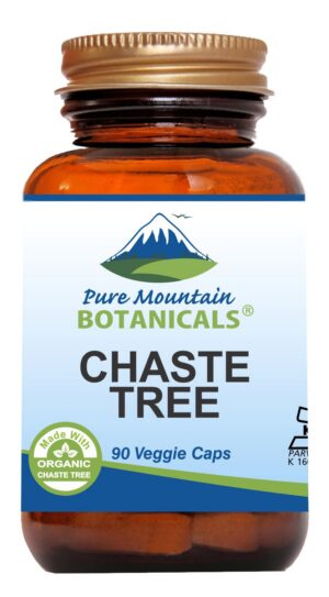 Cápsulas de baya de árbol casto Pure Mountain Botanicals en envase