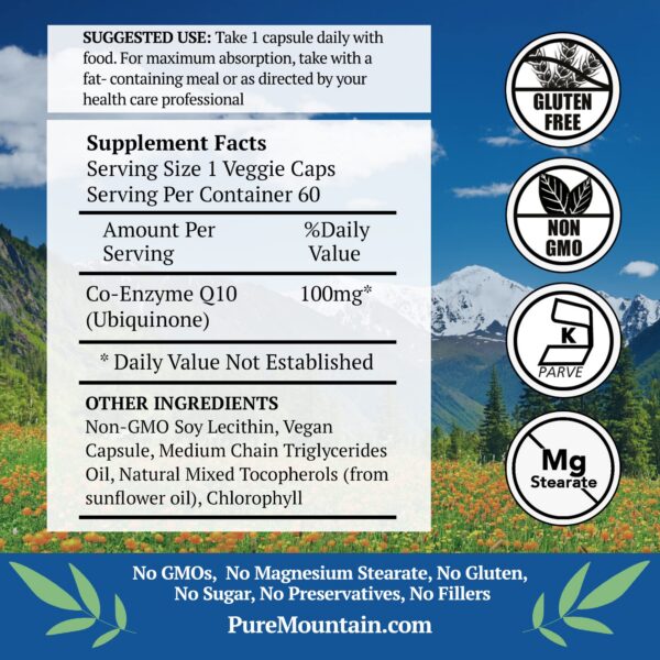 Etiqueta frontal de CoQ10 100 mg
