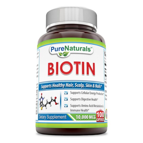 Botella Pure Naturals Biotin 10000 mcg cápsulas
