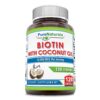Frasco de Pure Naturals Biotina 10000 mcg con aceite de coco