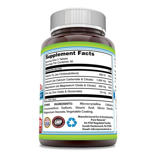 Etiqueta del producto Pure Naturals calcio magnesio zinc