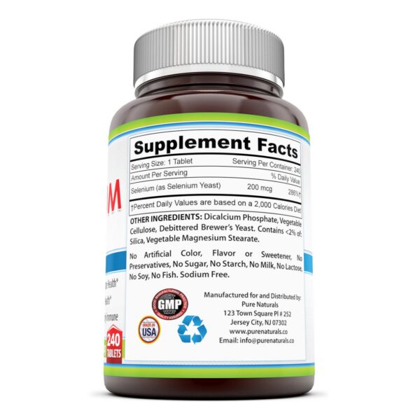 Etiqueta de Pure Naturals Selenium 200 mcg