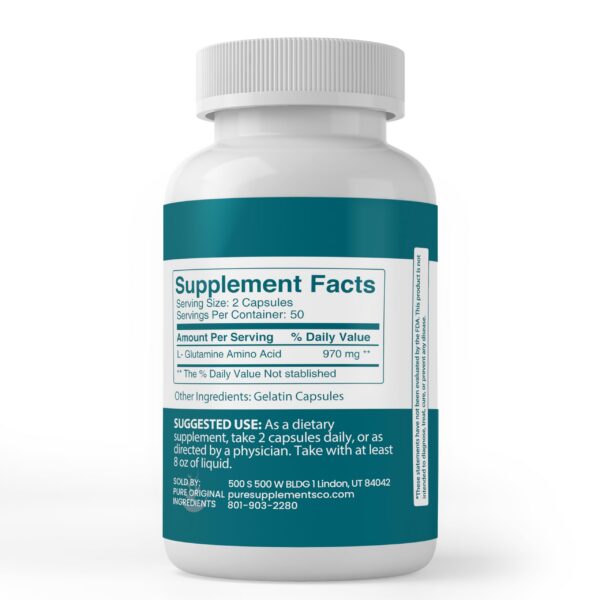 Detalle de cápsulas Pure Original Ingredients L-Glutamina