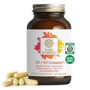 PURE SYNERGY suplemento vitamina D3 K2 vegano orgánico frasco 60 cápsulas