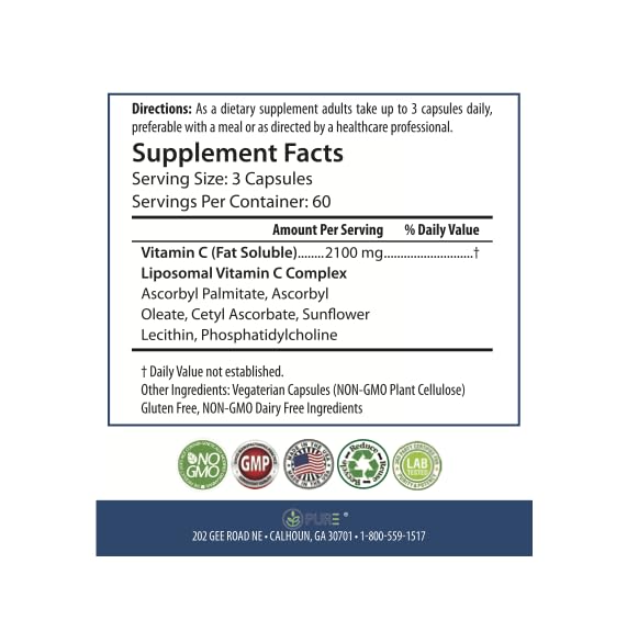 Cápsulas de PURE vitamina C liposomal para bienestar diario