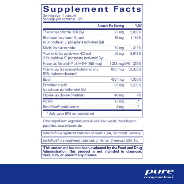 frascos de suplemento complejo b pure encapsulations puregenomics