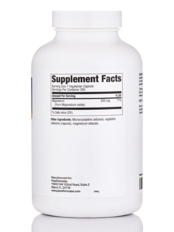 Etiqueta frontal del suplemento Óxido de Magnesio 300 mg