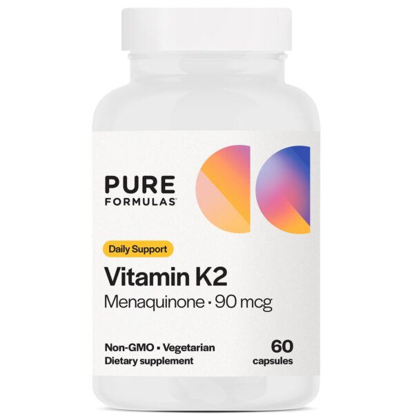 Frasco PureFormulas Vitamina K2 MK7 90 mcg 60 cápsulas vegetarianas