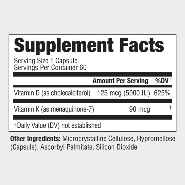 Frasco de PureFormulas con cápsulas de vitamina D y K 60 unidades