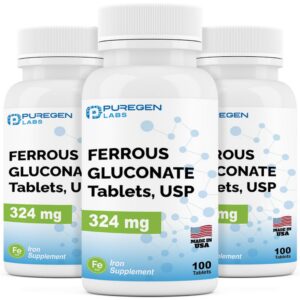 Frente del envase Puregen Labs Ferrous Gluconate 324 mg