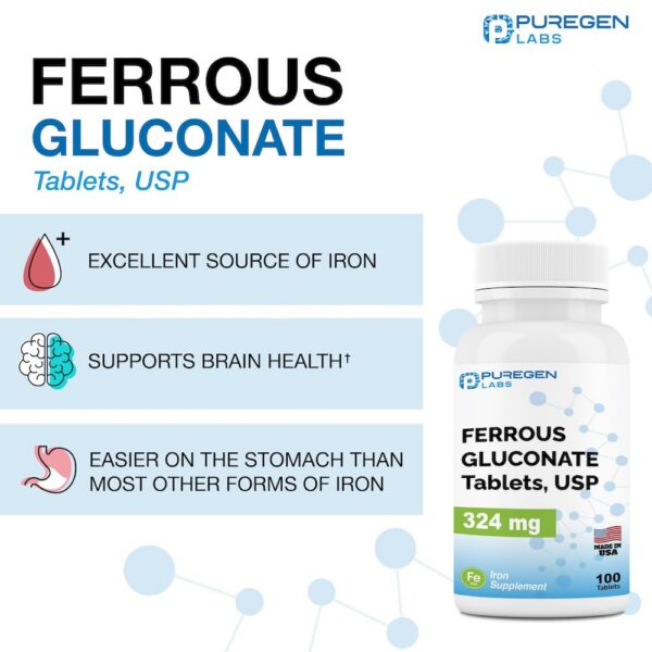 Frasco con tabletas de Ferrous Gluconate