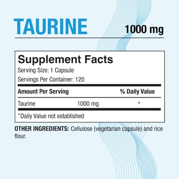 Etiqueta frontal de Taurine 1000mg Puregen Labs