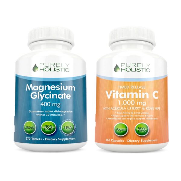 Version 1.0.0 Frente del envase Purely Holistic Magnesium Glycinate + Vitamina C Vegano