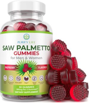 Purify Life Saw Palmetto vegano gummies frasco rojo