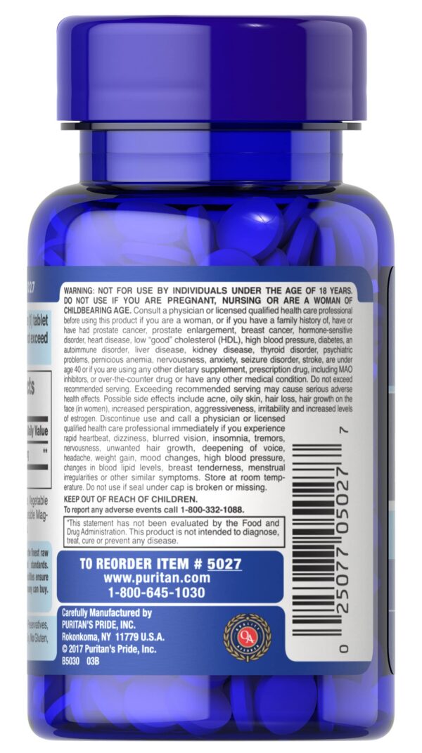 Frasco Puritan's Pride DHEA en primer plano