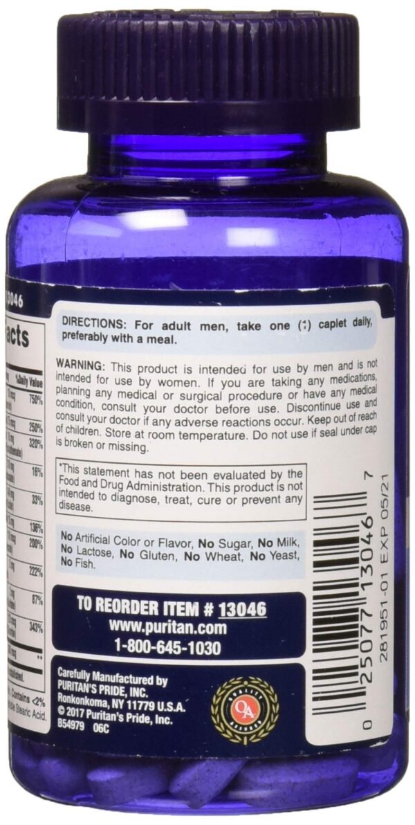 Etiqueta lateral del empaque Puritan's Pride multivitamínico