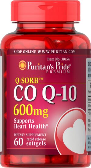 Puritan's Pride Q-Sorb CoQ10 600mg frasco y cápsulas