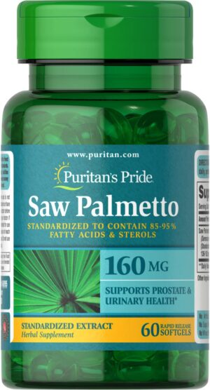 Frasco de Puritan's Pride Saw Palmetto suplemento salud prostática