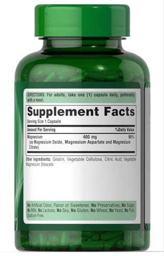 Etiqueta trasera de Puritan's Pride Triple Magnesium Complex