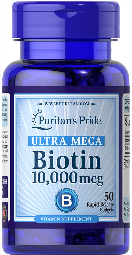 Frasco Puritan's Pride Ultra Mega Biotina 10000 mcg 50 cápsulas