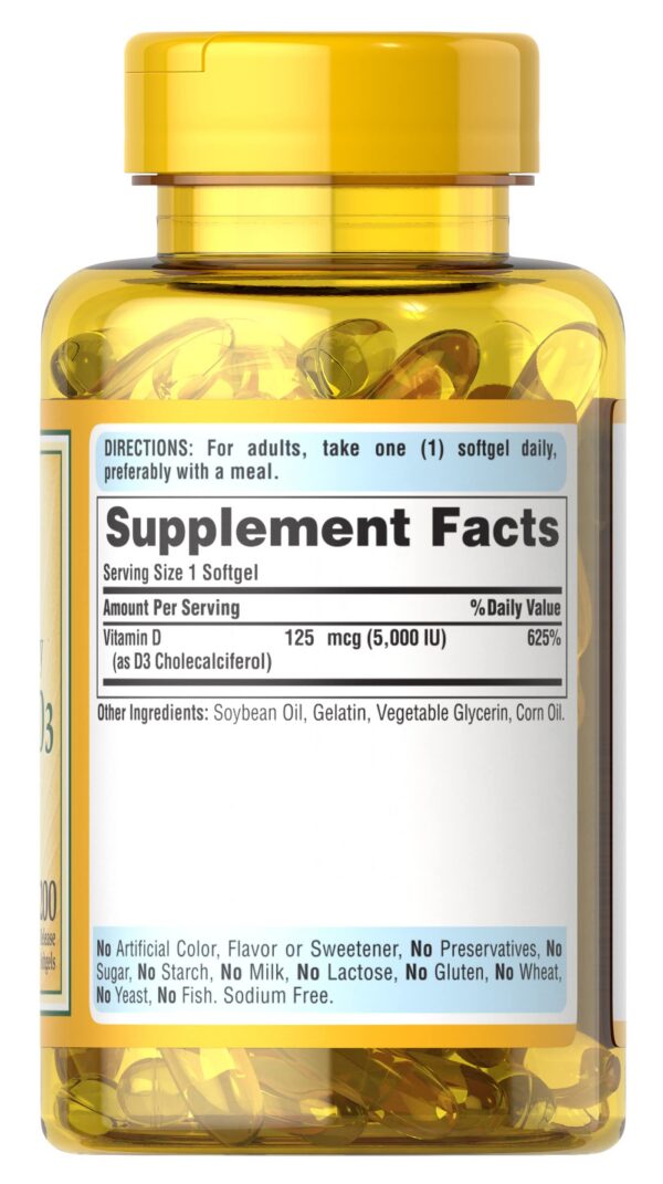 Frasco de softgels de vitamina D3