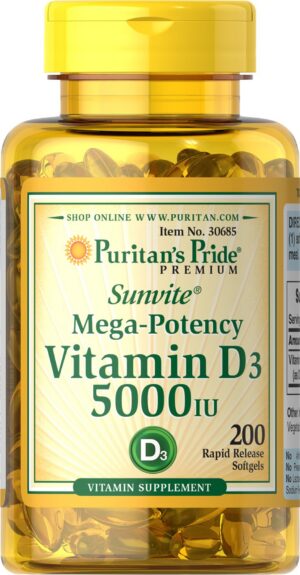 Puritan's Pride Vitamina D3 Softgels 5000 UI paquete 1
