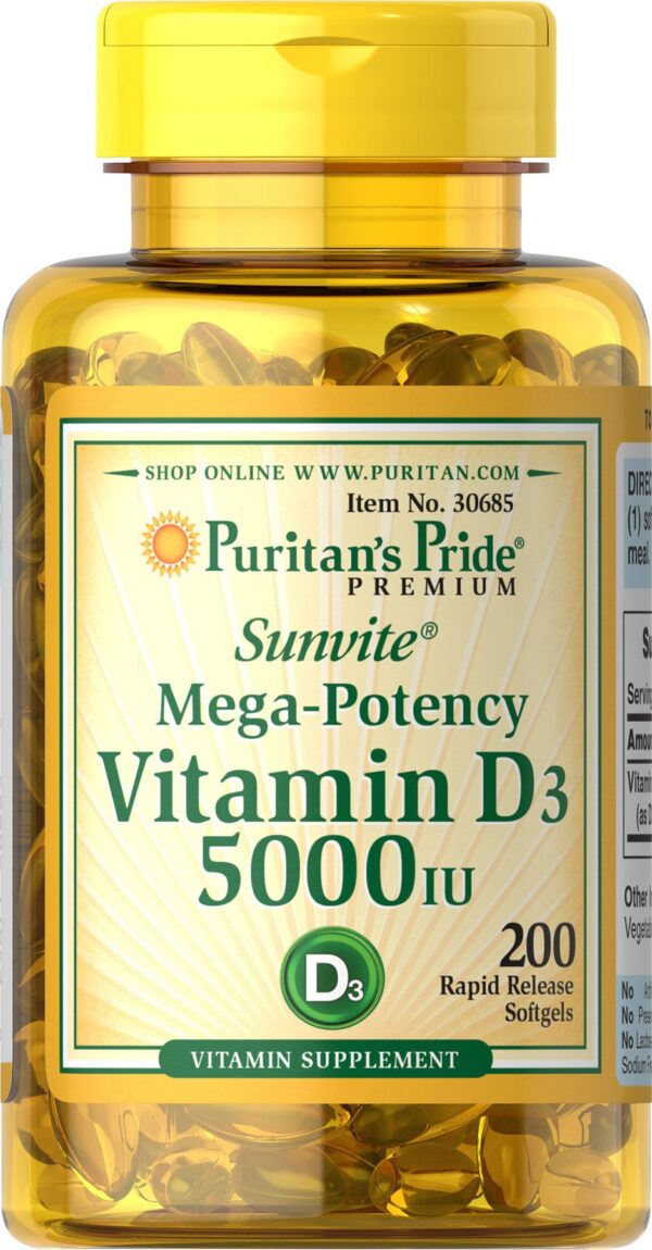 Puritan's Pride Vitamina D3 Softgels 5000 UI paquete 1