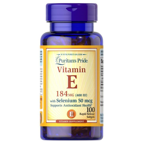 Frasco de Puritan's Pride Vitamina E 184 mg 100 cápsulas