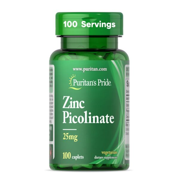 Version 1.0.0 Frente del frasco Puritan's Pride Zinc Picolinate 25 mg