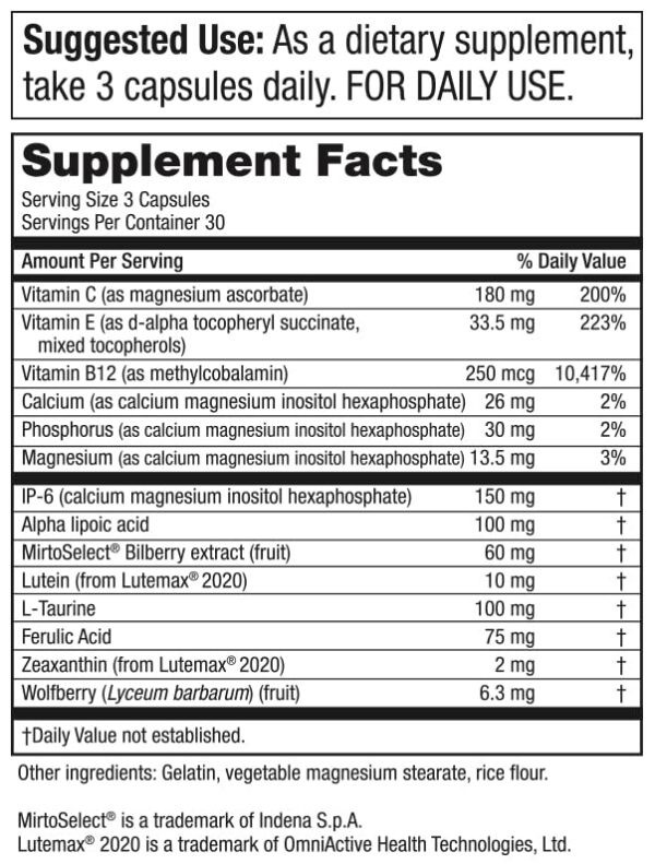 Version 1.0.0 Etiqueta del producto con Lutemax 20/20 y zeaxantina