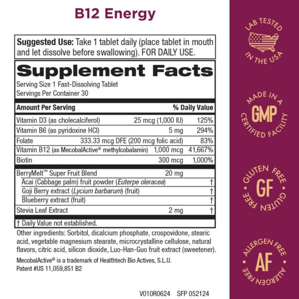 Etiqueta Purity Products MyBiotin y B12 Energy Melt