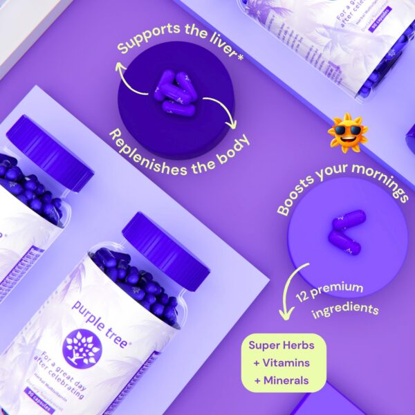 Etiqueta frontal purple tree post-celebracion bienestar