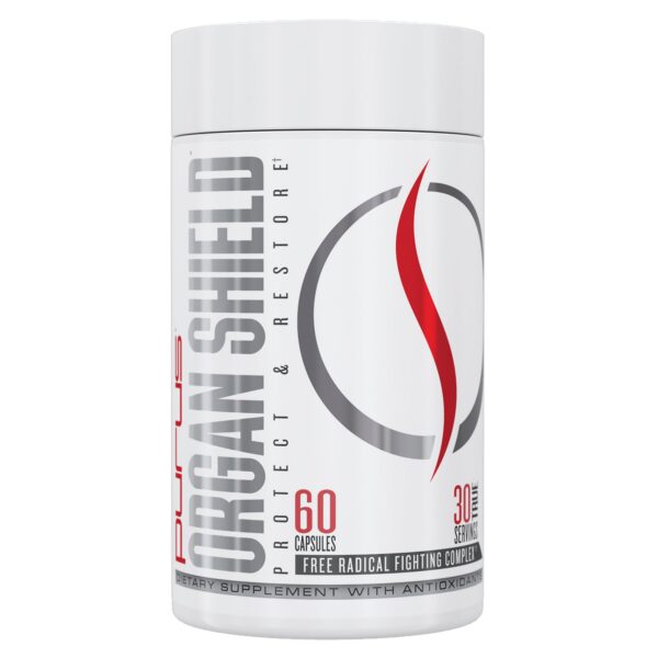 Frasco de Organ Shield con etiqueta frontal