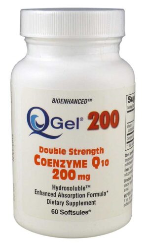 Q-Gel CoQ10 200mg fuerza doble caja y cápsulas