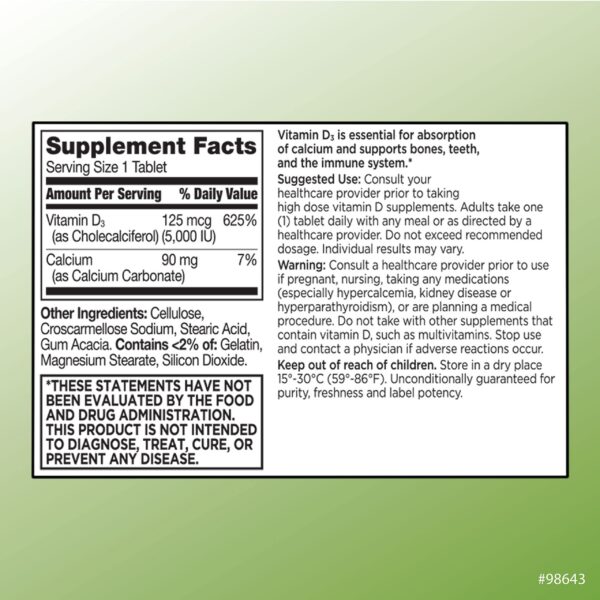 Etiqueta de tabletas D3 125 mcg