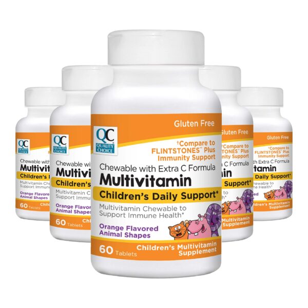 Multivitaminas infantiles Quality Choice forma animal sabor naranja pack 5