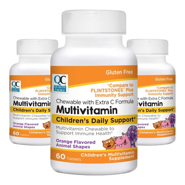 Multivitaminas infantiles Quality Choice forma animal sabor naranja paquete 3