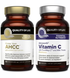 Frente de Quality of Life AHCC Kinoko Gold y Advasorb Vitamin C