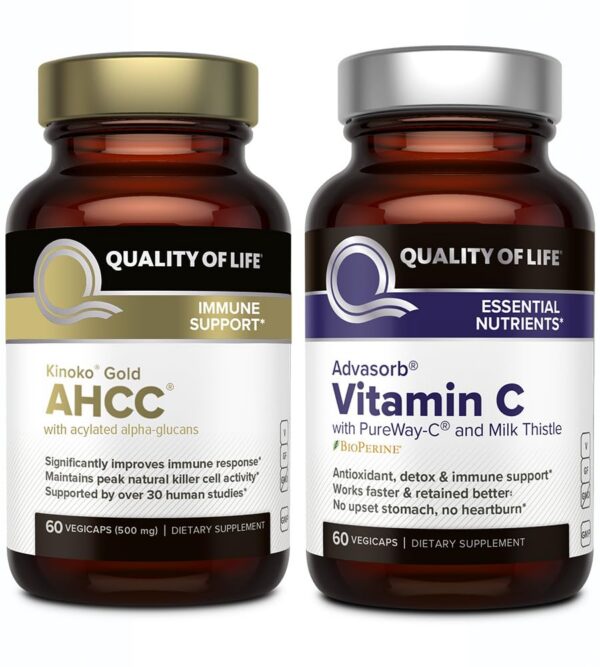 Frente de Quality of Life AHCC Kinoko Gold y Advasorb Vitamin C