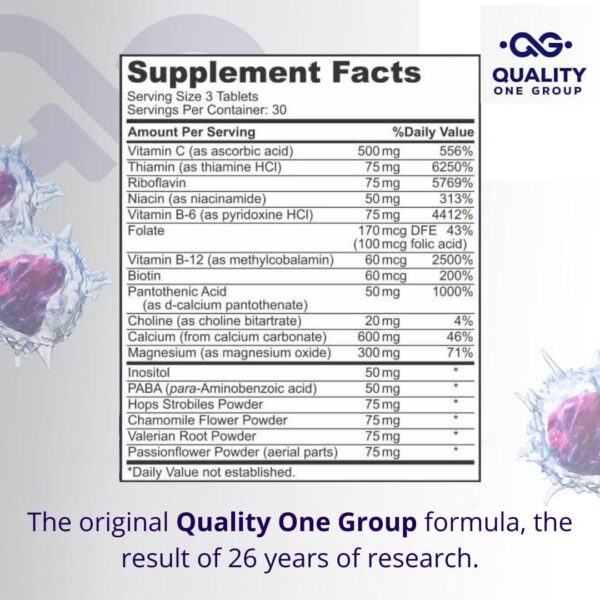 Version 1.0.0 Quality One frasco con cápsulas y etiqueta