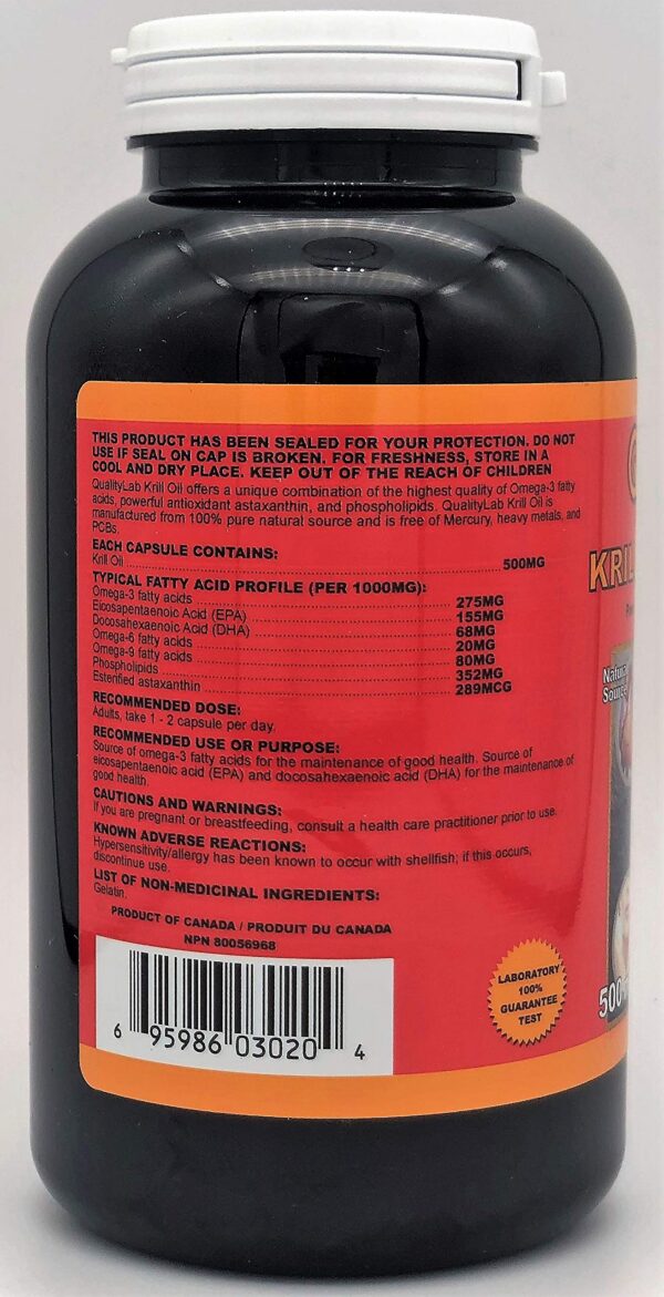 Etiqueta y frasco de QualityLab Krill Oil
