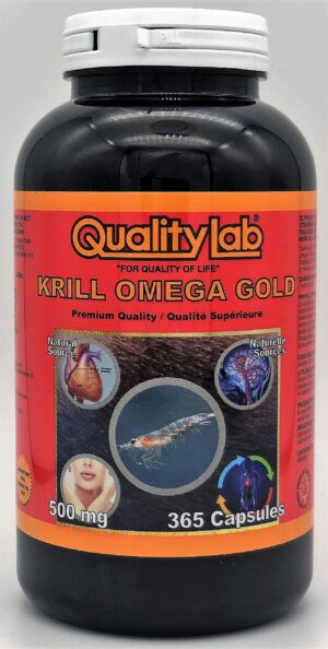 Frasco de QualityLab Krill Oil Omega Gold 500 mg