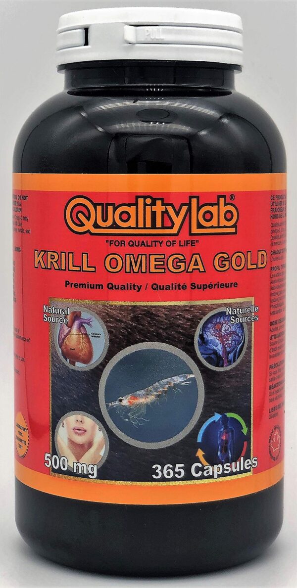 Frasco de QualityLab Krill Oil Omega Gold 500 mg